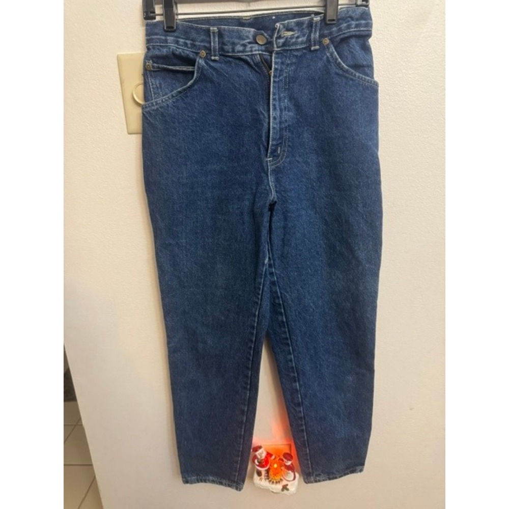Vintage Chic High Waisted Tapered Leg Mom Jeans Medium Wash Blue Denim 10 Short